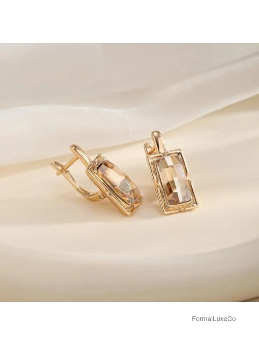 Austrian Crystal Leverback Drop Earrings 14K Rose Gold Plated Hypoallergenic